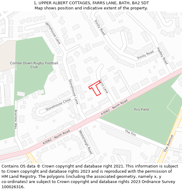 1, UPPER ALBERT COTTAGES, FARRS LANE, BATH, BA2 5DT: Location map and indicative extent of plot