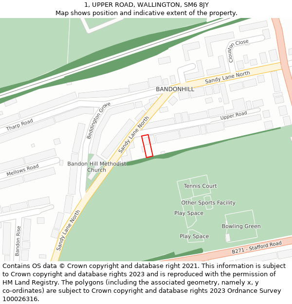 1, UPPER ROAD, WALLINGTON, SM6 8JY: Location map and indicative extent of plot