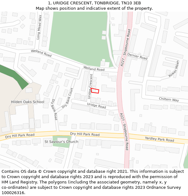 1, URIDGE CRESCENT, TONBRIDGE, TN10 3EB: Location map and indicative extent of plot
