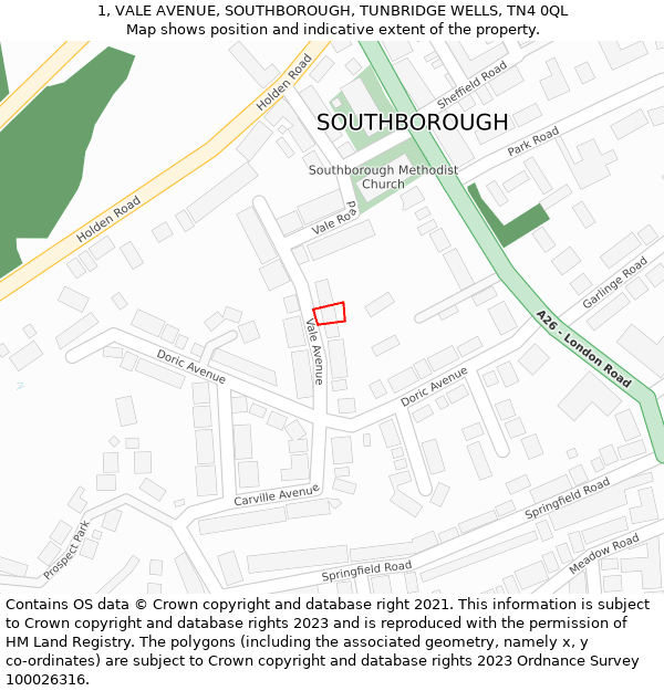 1, VALE AVENUE, SOUTHBOROUGH, TUNBRIDGE WELLS, TN4 0QL: Location map and indicative extent of plot