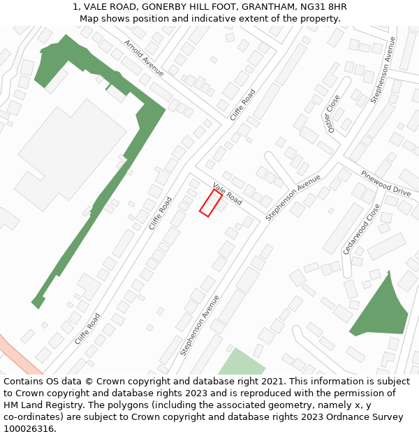 1, VALE ROAD, GONERBY HILL FOOT, GRANTHAM, NG31 8HR: Location map and indicative extent of plot