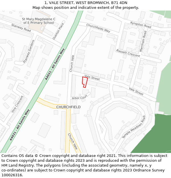 1, VALE STREET, WEST BROMWICH, B71 4DN: Location map and indicative extent of plot