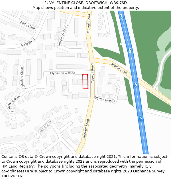 1, VALENTINE CLOSE, DROITWICH, WR9 7SD: Location map and indicative extent of plot