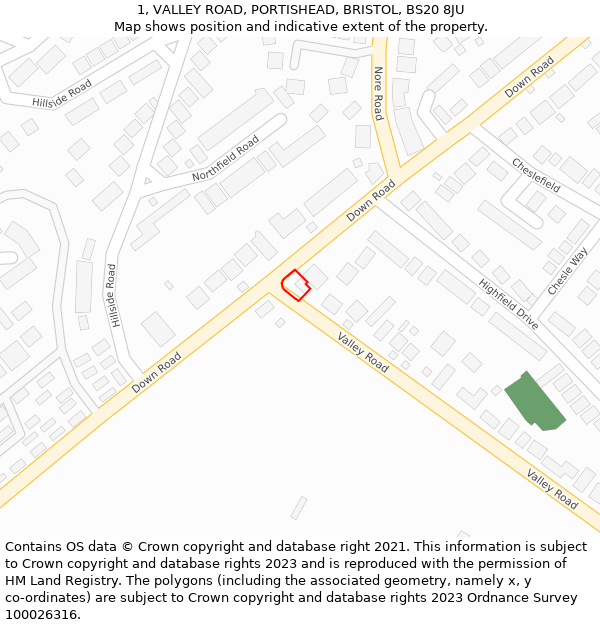 1, VALLEY ROAD, PORTISHEAD, BRISTOL, BS20 8JU: Location map and indicative extent of plot