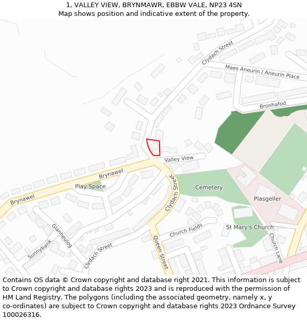 1, VALLEY VIEW, BRYNMAWR, EBBW VALE, NP23 4SN: Location map and indicative extent of plot