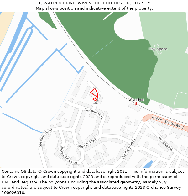 1, VALONIA DRIVE, WIVENHOE, COLCHESTER, CO7 9GY: Location map and indicative extent of plot