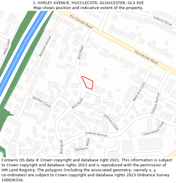 1, VARLEY AVENUE, HUCCLECOTE, GLOUCESTER, GL3 3UE: Location map and indicative extent of plot