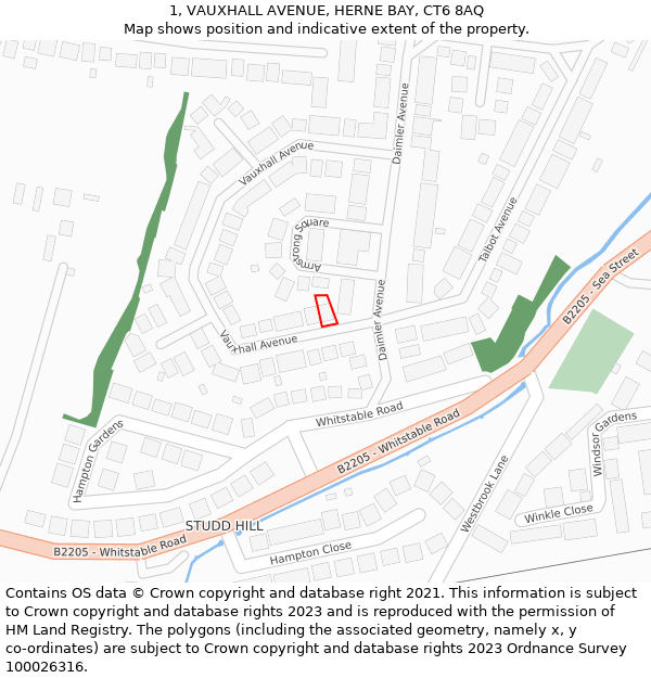 1, VAUXHALL AVENUE, HERNE BAY, CT6 8AQ: Location map and indicative extent of plot