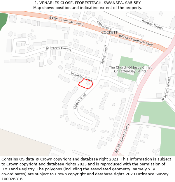 1, VENABLES CLOSE, FFORESTFACH, SWANSEA, SA5 5BY: Location map and indicative extent of plot