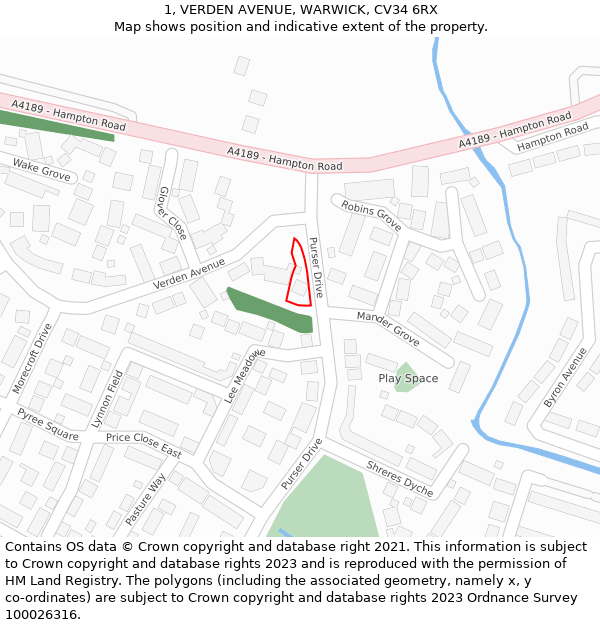 1, VERDEN AVENUE, WARWICK, CV34 6RX: Location map and indicative extent of plot