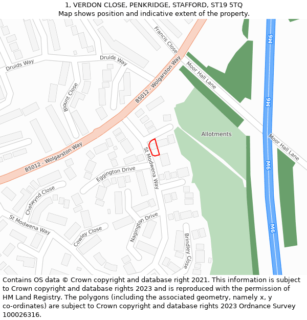 1, VERDON CLOSE, PENKRIDGE, STAFFORD, ST19 5TQ: Location map and indicative extent of plot