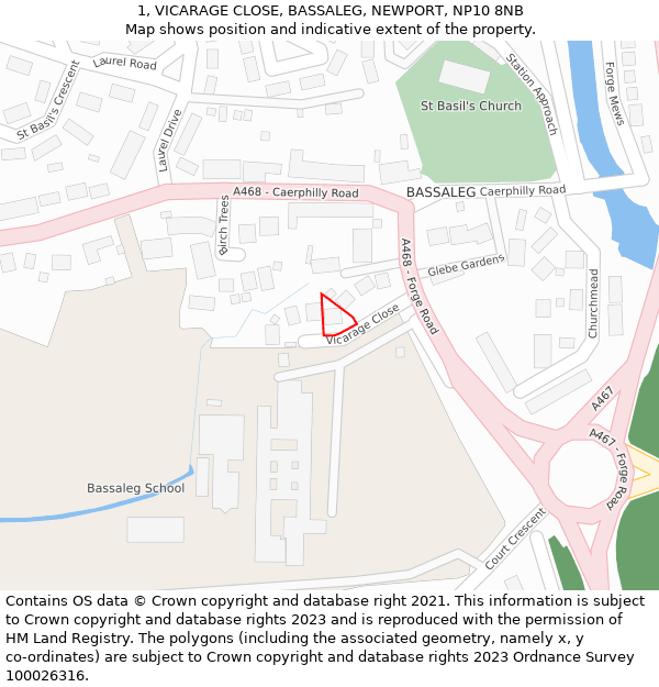 1, VICARAGE CLOSE, BASSALEG, NEWPORT, NP10 8NB: Location map and indicative extent of plot