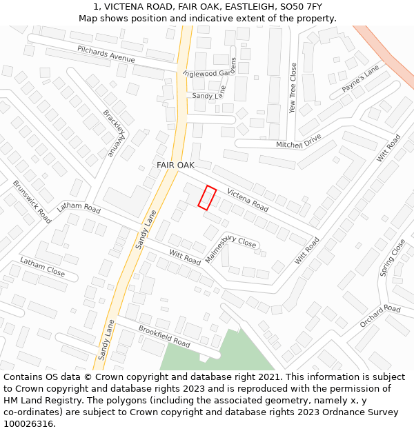 1, VICTENA ROAD, FAIR OAK, EASTLEIGH, SO50 7FY: Location map and indicative extent of plot