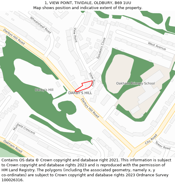 1, VIEW POINT, TIVIDALE, OLDBURY, B69 1UU: Location map and indicative extent of plot