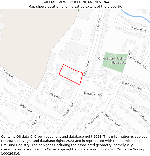 1, VILLAGE MEWS, CHELTENHAM, GL51 0AG: Location map and indicative extent of plot