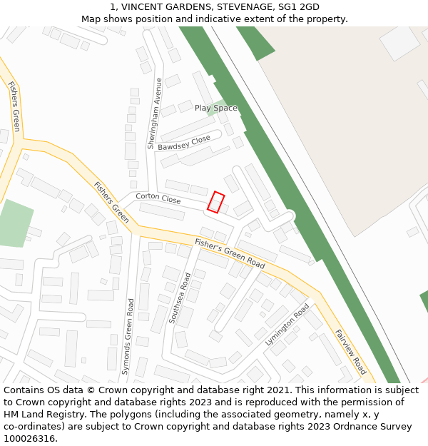 1, VINCENT GARDENS, STEVENAGE, SG1 2GD: Location map and indicative extent of plot