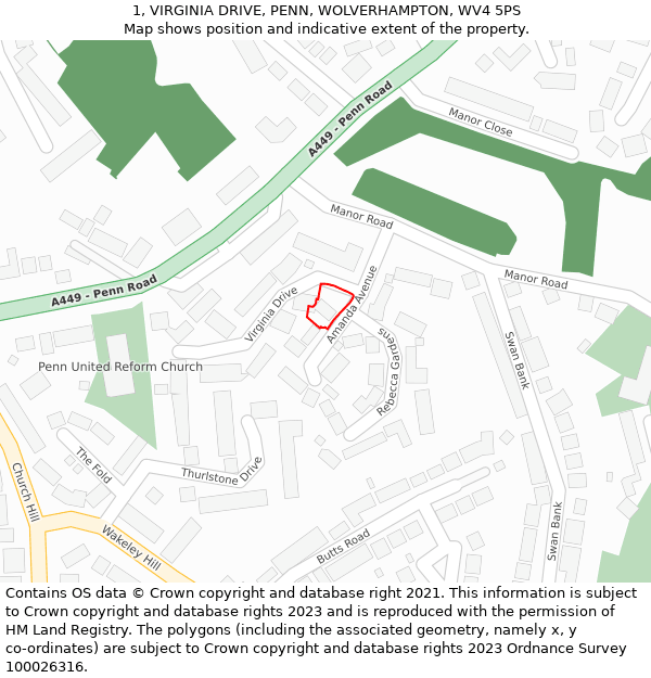 1, VIRGINIA DRIVE, PENN, WOLVERHAMPTON, WV4 5PS: Location map and indicative extent of plot
