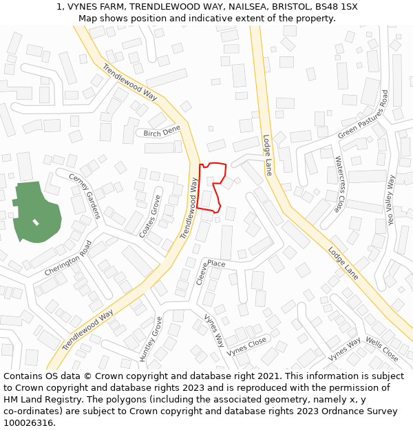 1, VYNES FARM, TRENDLEWOOD WAY, NAILSEA, BRISTOL, BS48 1SX: Location map and indicative extent of plot