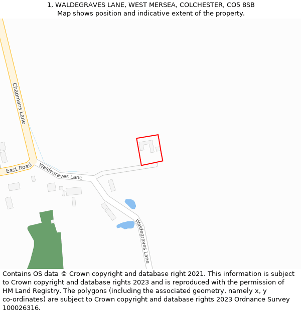 1, WALDEGRAVES LANE, WEST MERSEA, COLCHESTER, CO5 8SB: Location map and indicative extent of plot