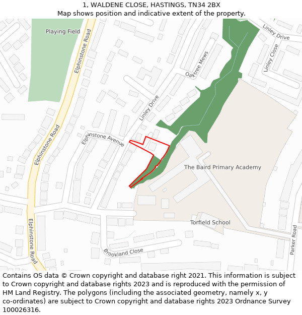 1, WALDENE CLOSE, HASTINGS, TN34 2BX: Location map and indicative extent of plot