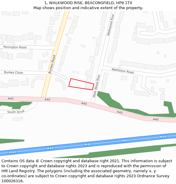 1, WALKWOOD RISE, BEACONSFIELD, HP9 1TX: Location map and indicative extent of plot