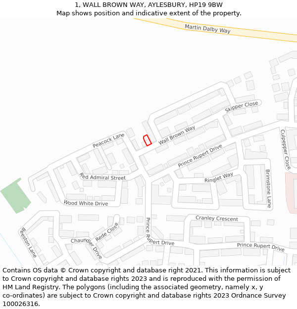 1, WALL BROWN WAY, AYLESBURY, HP19 9BW: Location map and indicative extent of plot