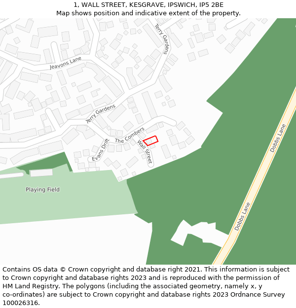 1, WALL STREET, KESGRAVE, IPSWICH, IP5 2BE: Location map and indicative extent of plot