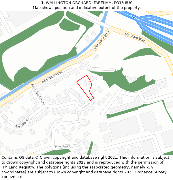 1, WALLINGTON ORCHARD, FAREHAM, PO16 8US: Location map and indicative extent of plot