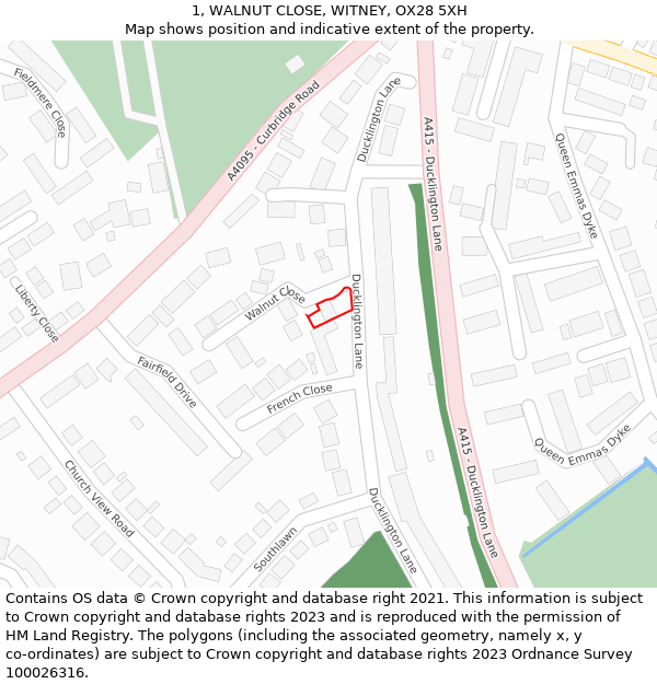 1, WALNUT CLOSE, WITNEY, OX28 5XH: Location map and indicative extent of plot