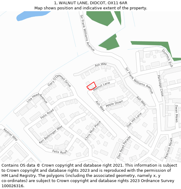 1, WALNUT LANE, DIDCOT, OX11 6AR: Location map and indicative extent of plot