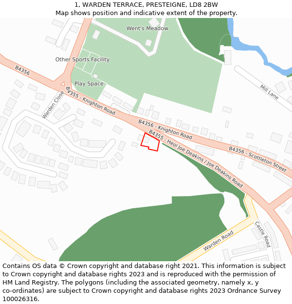 1, WARDEN TERRACE, PRESTEIGNE, LD8 2BW: Location map and indicative extent of plot