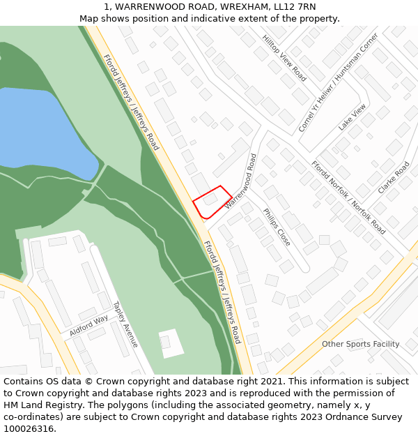 1, WARRENWOOD ROAD, WREXHAM, LL12 7RN: Location map and indicative extent of plot