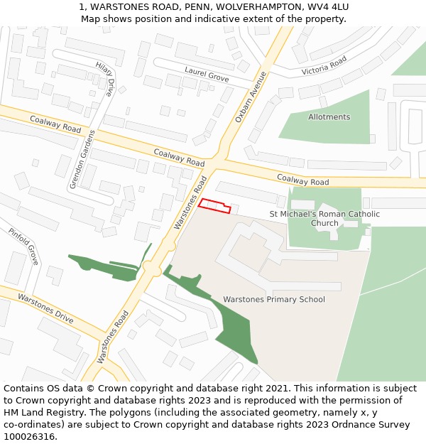 1, WARSTONES ROAD, PENN, WOLVERHAMPTON, WV4 4LU: Location map and indicative extent of plot