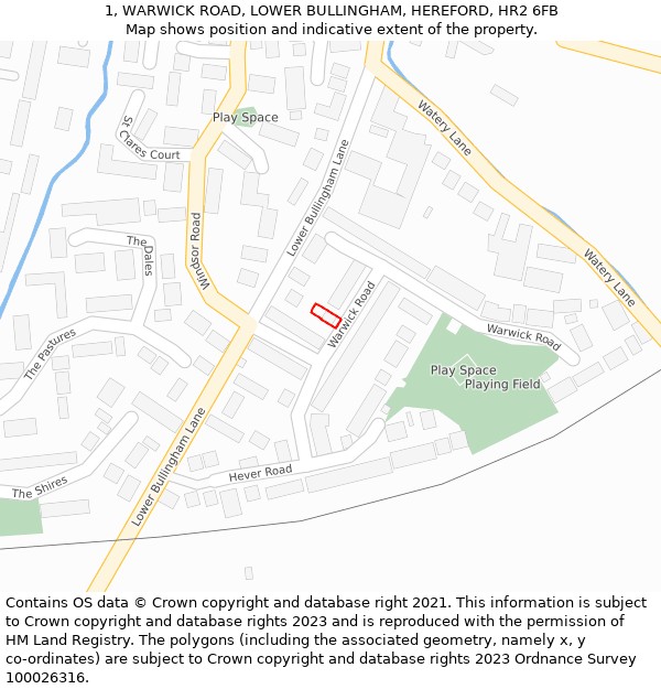 1, WARWICK ROAD, LOWER BULLINGHAM, HEREFORD, HR2 6FB: Location map and indicative extent of plot