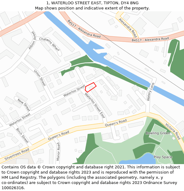 1, WATERLOO STREET EAST, TIPTON, DY4 8NG: Location map and indicative extent of plot