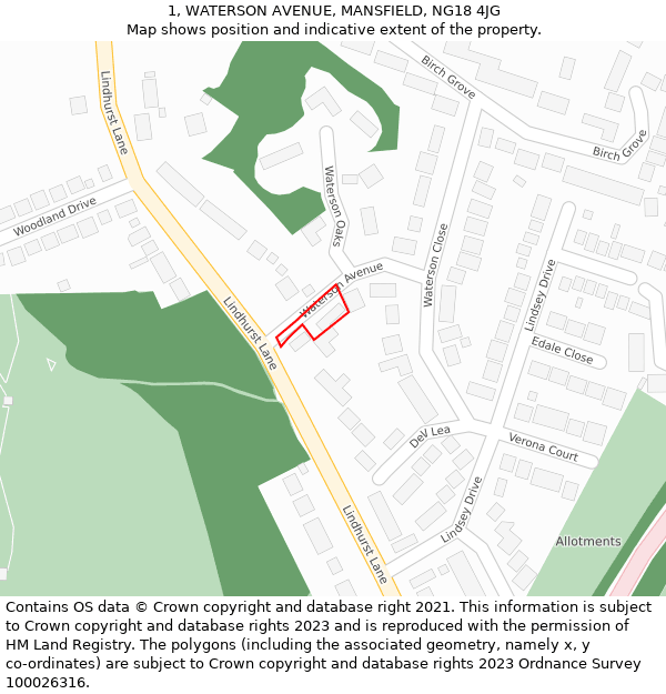 1, WATERSON AVENUE, MANSFIELD, NG18 4JG: Location map and indicative extent of plot