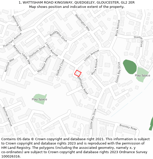 1, WATTISHAM ROAD KINGSWAY, QUEDGELEY, GLOUCESTER, GL2 2ER: Location map and indicative extent of plot