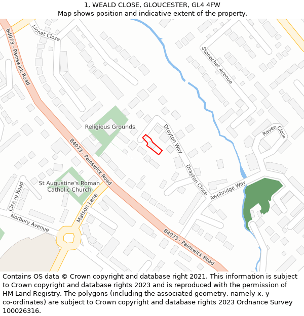 1, WEALD CLOSE, GLOUCESTER, GL4 4FW: Location map and indicative extent of plot