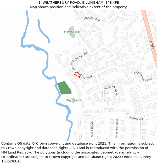 1, WEATHERBURY ROAD, GILLINGHAM, SP8 4FE: Location map and indicative extent of plot