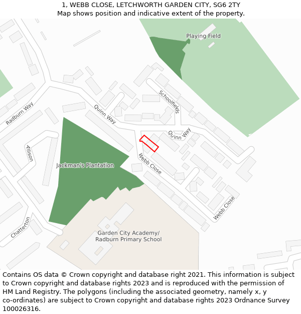 1, WEBB CLOSE, LETCHWORTH GARDEN CITY, SG6 2TY: Location map and indicative extent of plot