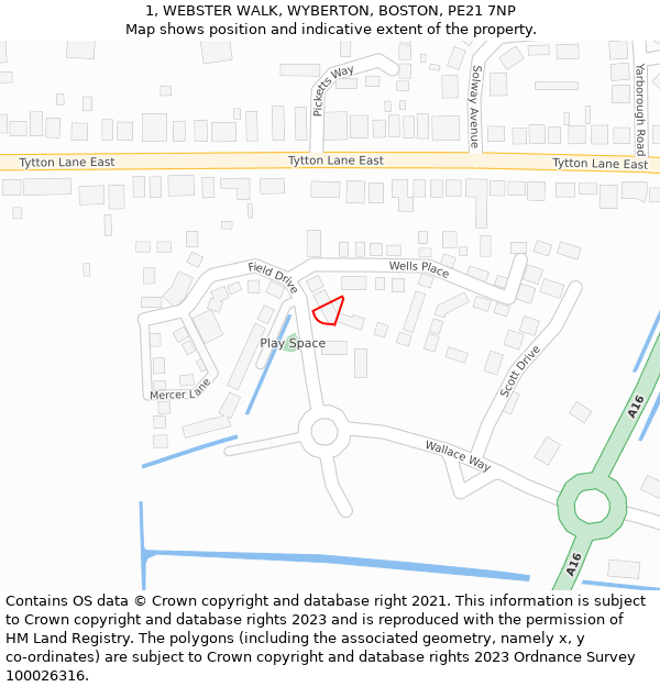 1, WEBSTER WALK, WYBERTON, BOSTON, PE21 7NP: Location map and indicative extent of plot