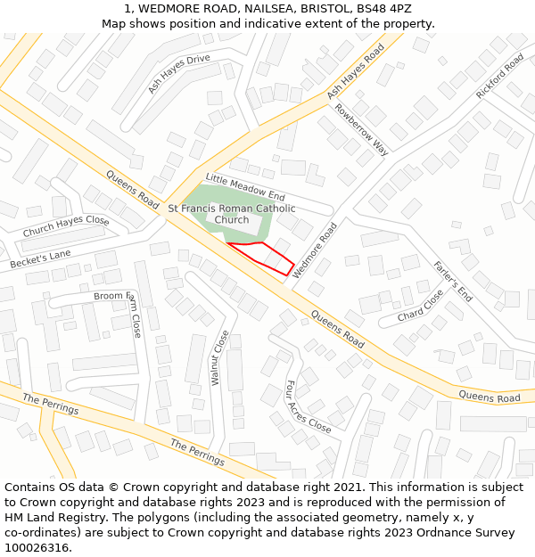 1, WEDMORE ROAD, NAILSEA, BRISTOL, BS48 4PZ: Location map and indicative extent of plot