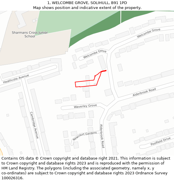1, WELCOMBE GROVE, SOLIHULL, B91 1PD: Location map and indicative extent of plot