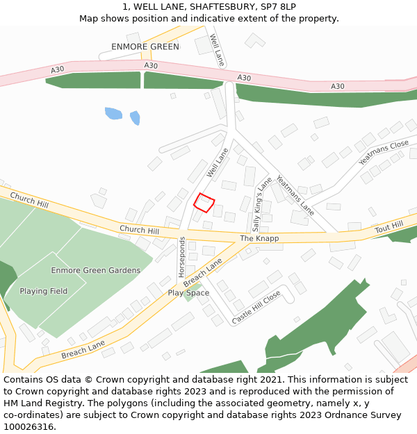 1, WELL LANE, SHAFTESBURY, SP7 8LP: Location map and indicative extent of plot