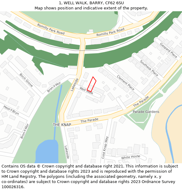 1, WELL WALK, BARRY, CF62 6SU: Location map and indicative extent of plot