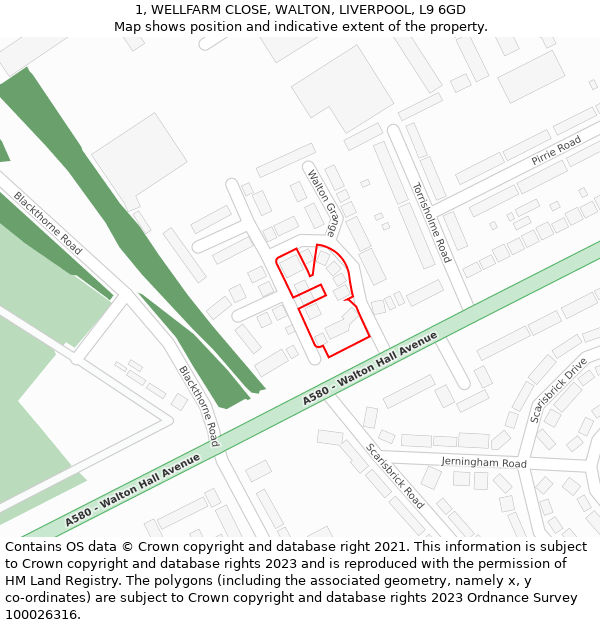 1, WELLFARM CLOSE, WALTON, LIVERPOOL, L9 6GD: Location map and indicative extent of plot