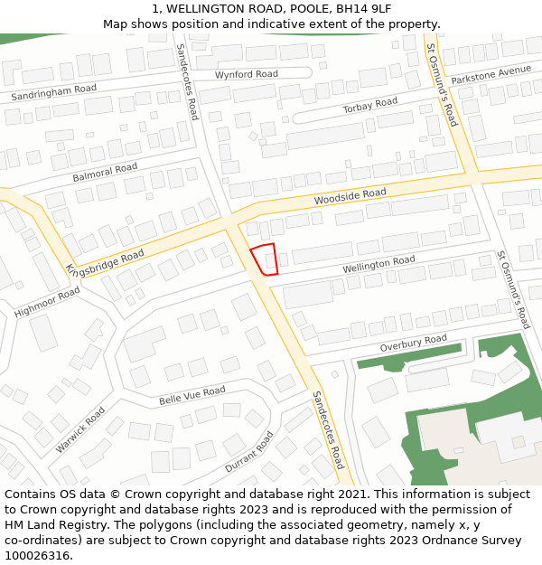 1, WELLINGTON ROAD, POOLE, BH14 9LF: Location map and indicative extent of plot