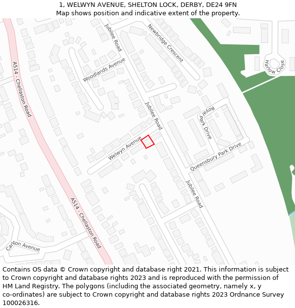 1, WELWYN AVENUE, SHELTON LOCK, DERBY, DE24 9FN: Location map and indicative extent of plot
