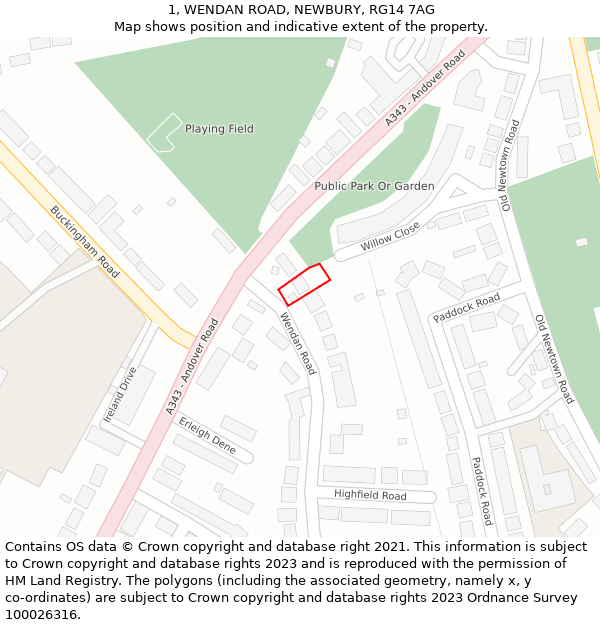 1, WENDAN ROAD, NEWBURY, RG14 7AG: Location map and indicative extent of plot