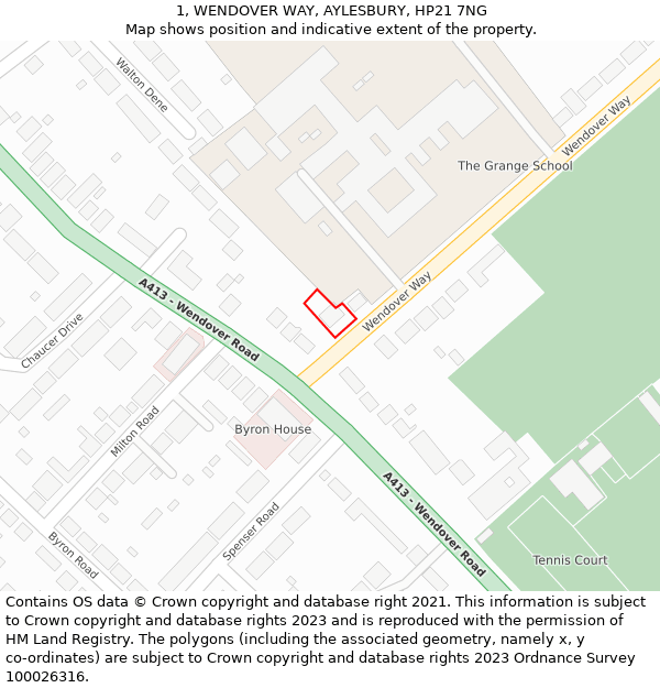 1, WENDOVER WAY, AYLESBURY, HP21 7NG: Location map and indicative extent of plot